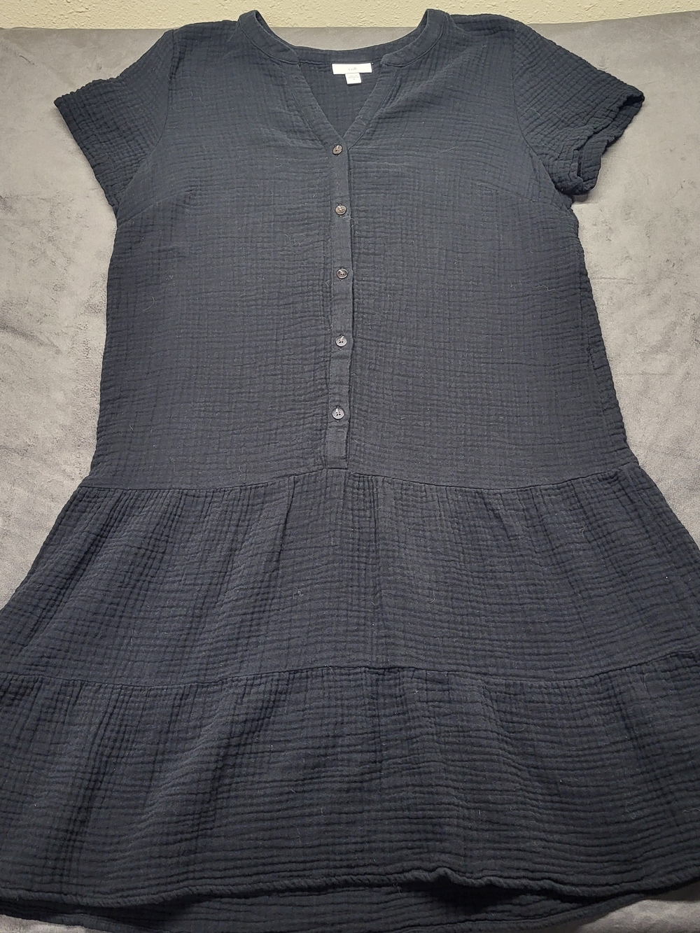 J. Jill Tiered Dress Cotton Gauze Black Medium